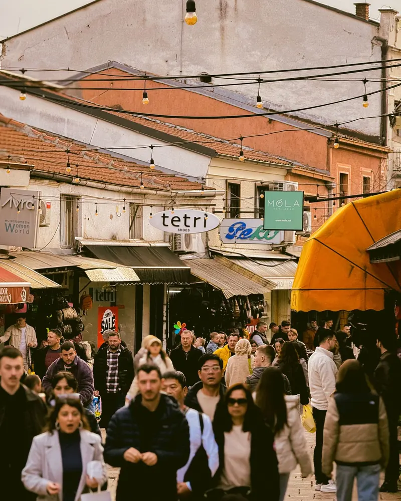 The busy commercial trade district of the border city