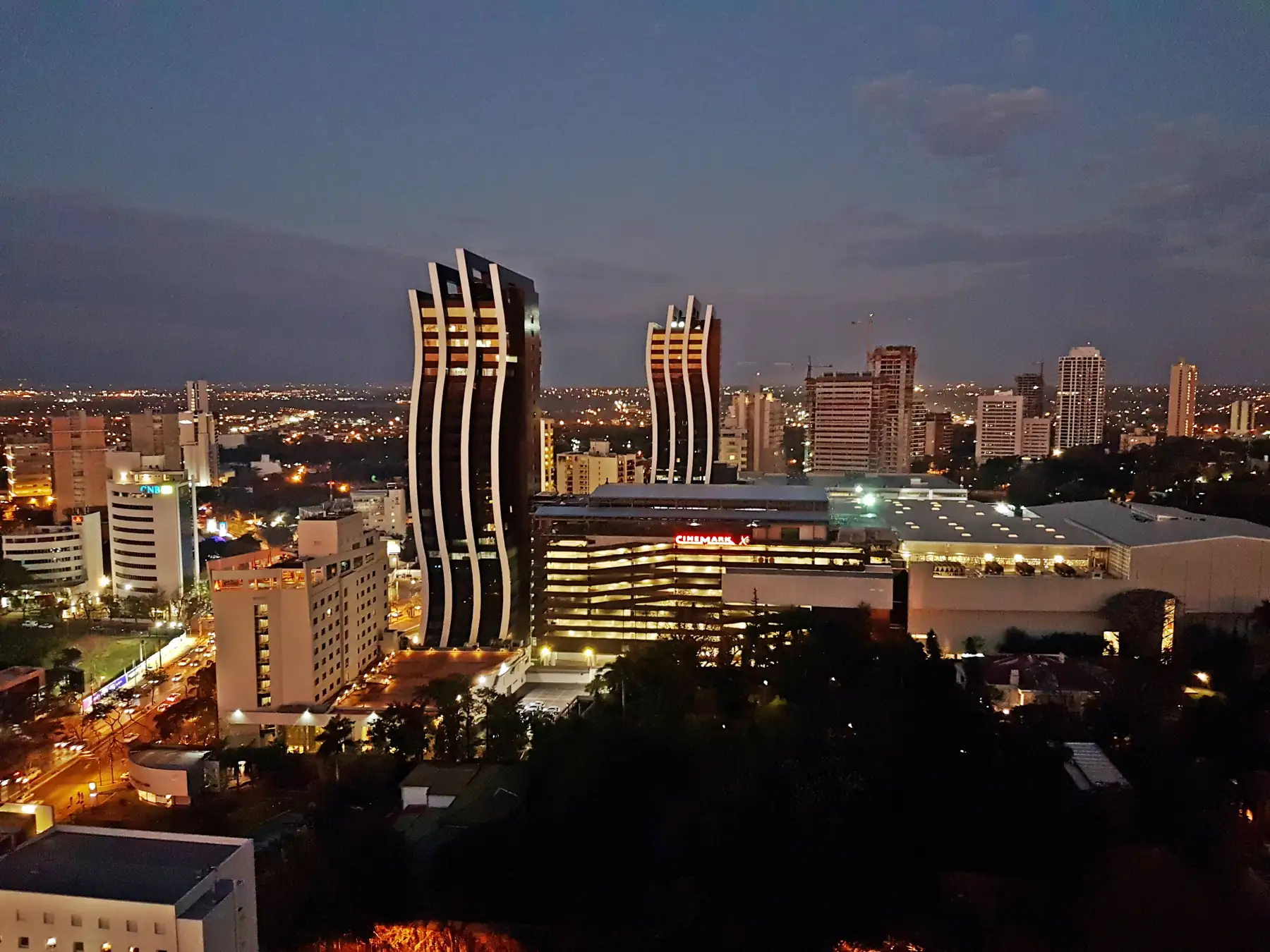 The Asunción business district at night, where most Paraguayan company formation is registered