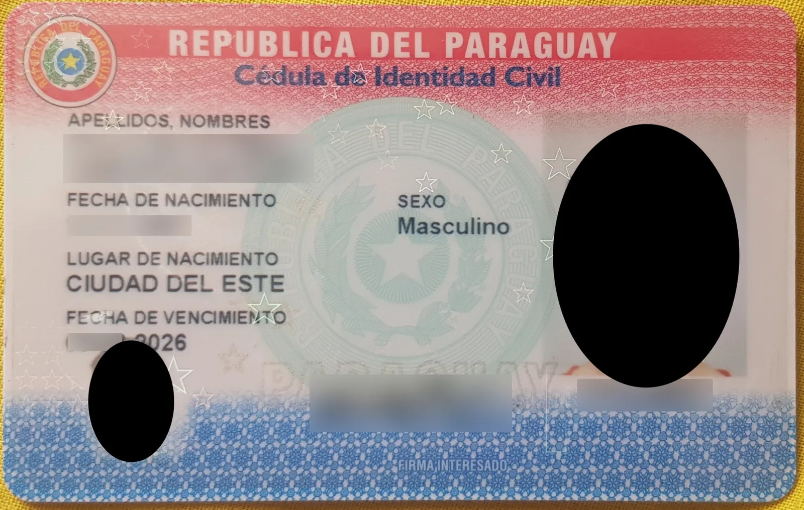 A Paraguayan cédula de identidad civil: the residency card carries no military obligation, citizenship is where the rules change
